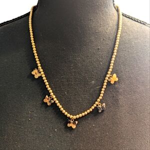 Gold Beaded Butterfly Charm Necklace